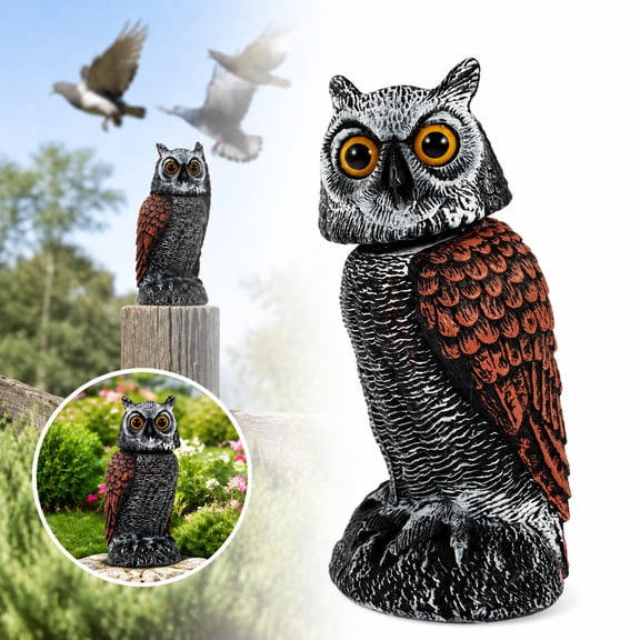 Fake Owl,Owl Decor,Owl Decoy,Owl Decoys to Scare Birds Away,Scarecrow for Garden,Bird Scare Devices,360° Swivel Head Lifelike Simulation Owl Statue for Indoor Outdoor Garden Yard Protection