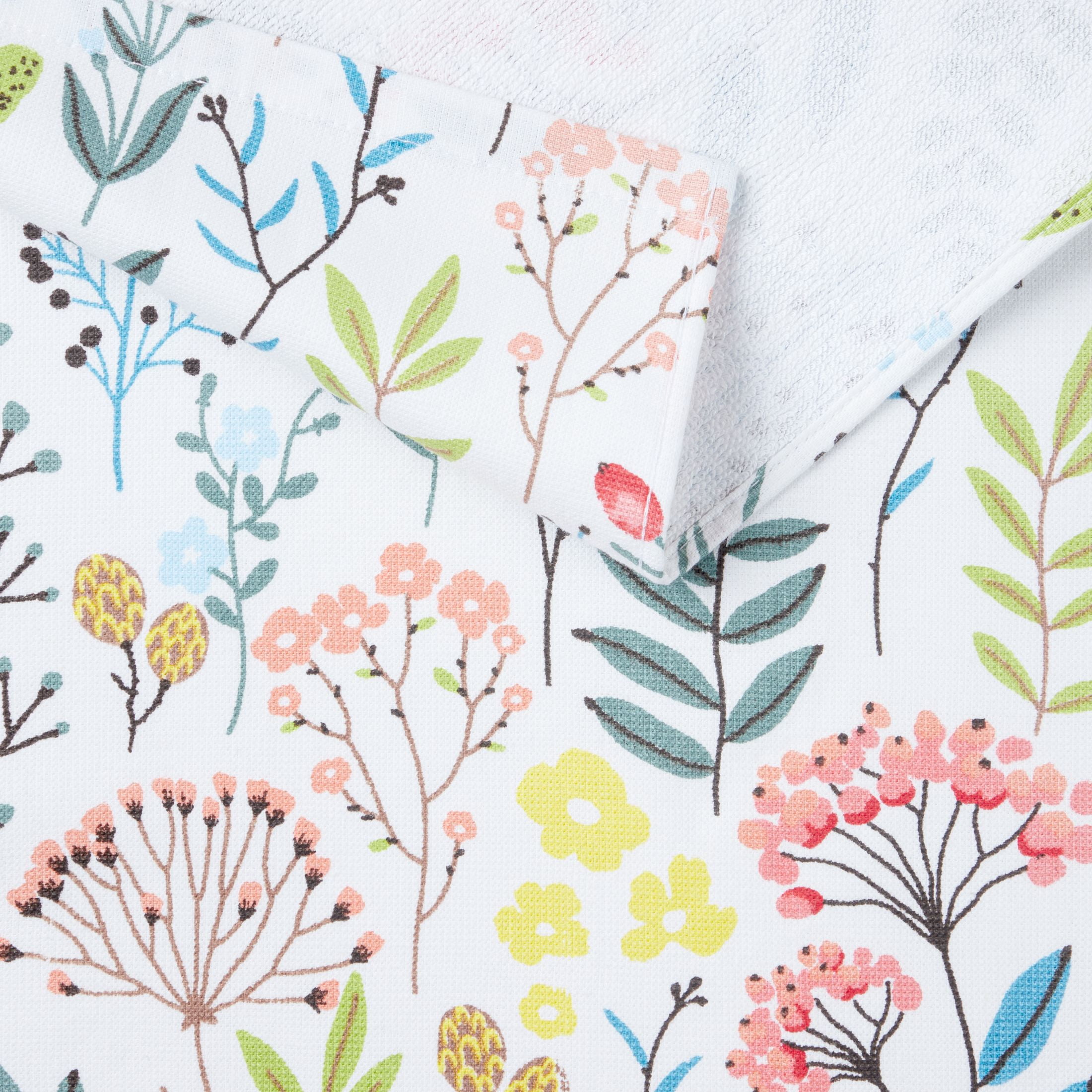 (4 pack) Mainstays Printed Cotton Kitchen Towel, 15"W x 25"L, Meadow Floral, 1 Piece