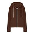 thumbnail image 6 of VBVC Women's Oversized Full Zip Hooded Sweatshirt , Thumbhole Drawstring Jacket For Women , Ladies' Basic Fall Hoodie with Pockets, Brown , S-2XL, 6 of 6