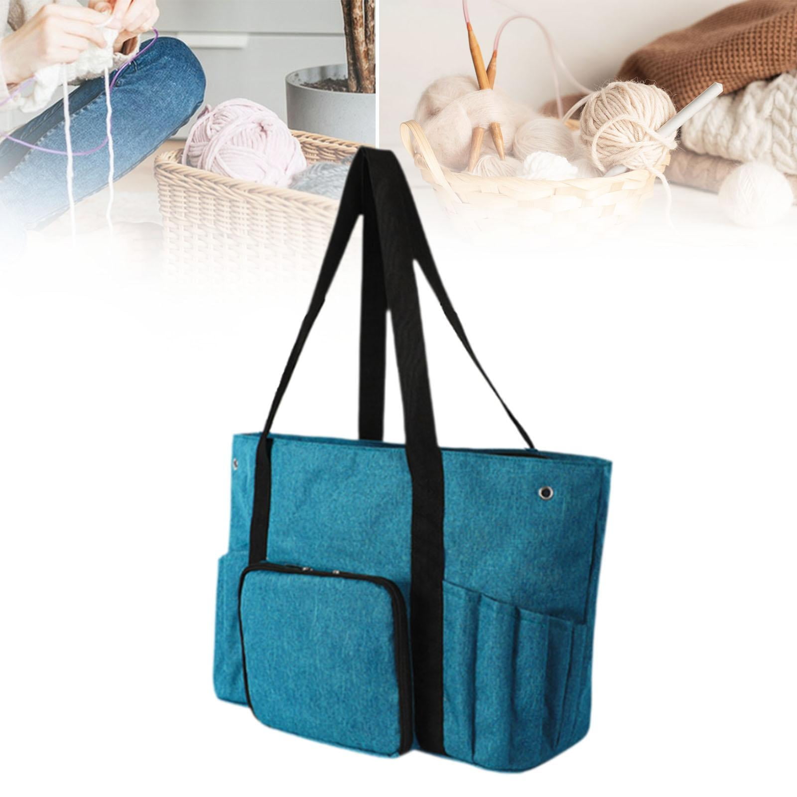 HILABEE Knitting Bag, Yarn Organizer, Yarn Holder, Knitting And Crochet Accessories with Inner Compartments, Carrying Bag, Storage of Knitting Yarn blue