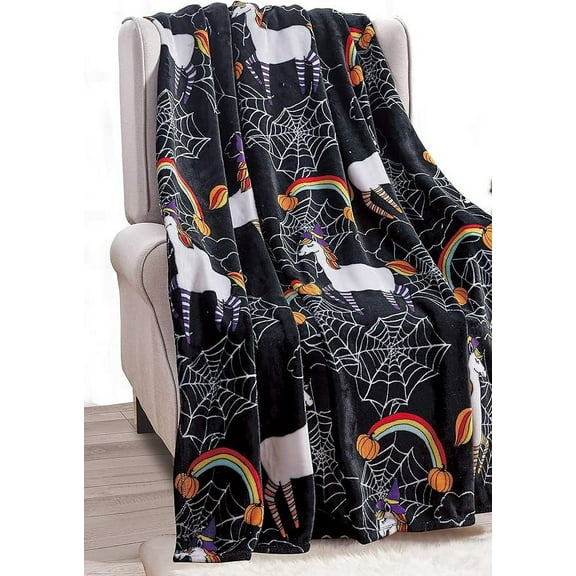 Elegant Comfort Lightweight Throw Blanket- Halloween Themed, Soft, and Plush- Throw Blankets, Perfect for Lounging this Spooky Season, 50 x 60 inches, Black Unicorn, Throw Blanket