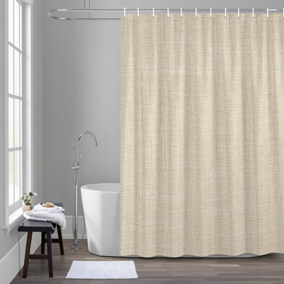 Vintage Linen 48x72 Inches Waterproof Shower Curtain, Pastoral Beige Linen Texture Farmhouse Bath Curtain Set with 12 Hooks Washable Shower Curtains for Bathroom Bathtub Decor