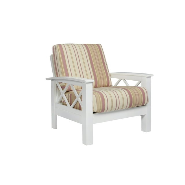Quinn X Design Arm Chair with Exposed Wood Frame in Pink Stripe
