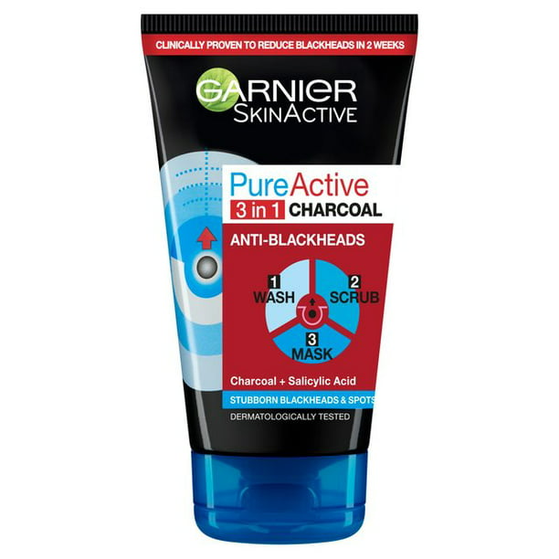 Binnen Hoge blootstelling behalve voor Garnier Pure Active 3in1 Charcoal Blackhead Face Mask Scrub & Wash 150ml -  European Version NOT North American Variety - Imported from United Kingdom  by Sentogo - SOLD AS A 2 PACK - Walmart.com