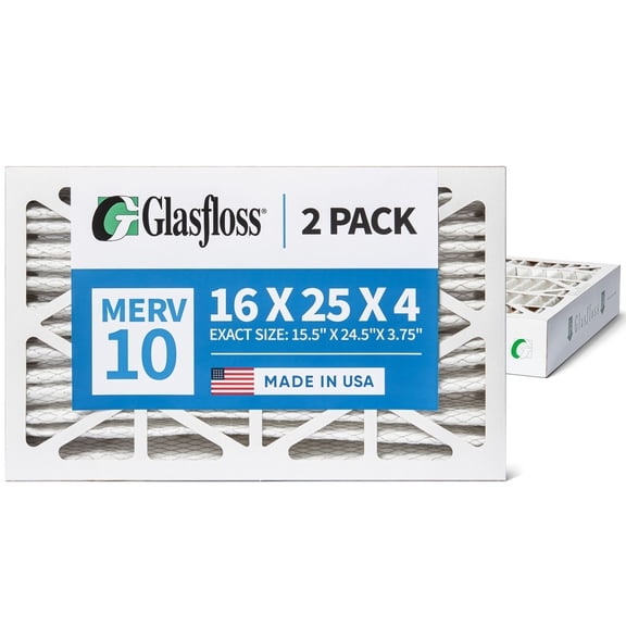 2 Pack of 16x25x4 MERV 10 Pleated 4" Inch Air Filters by Glasfloss. Actual Size: 15-1/2 x 24-1/2 x 3-3/4