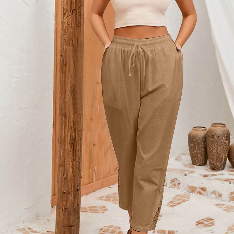 RYRJJ Womens Linen Pants with Pockets Drawstring High Waist Comfy