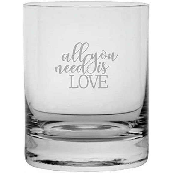 All You Need Is Love Valentine's Day Quotes Etched 11oz Crystal Rocks Whisky Glass