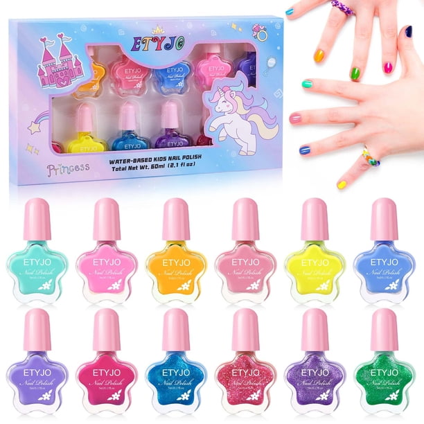 Set de esmaltes de uñas ETYJO Kids de 12 colores a base de agua, no tóxico