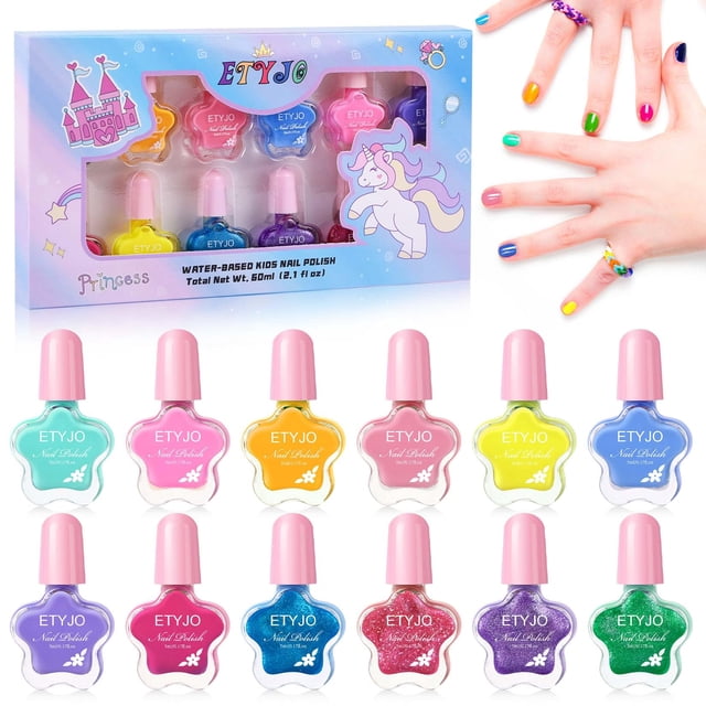Set de esmaltes de uñas ETYJO Kids de 12 colores a base de agua, no tóxico