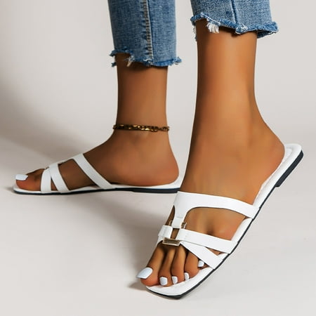 

〖Yilirongyumm〗 White 39 Slippers For Women Wear Sandals Outer Casual Slippers Fashion Flat-Bottomed Color And Solid Women s Slipper