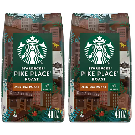 2 pack Starbucks Pike Place Medium Roast Ground Coffee, 40 oz. FREE shipping