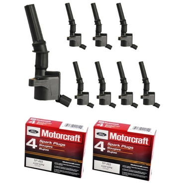 Set of 8 ISA Ignition Coils and 8 Motorcraft Spark Plugs Compatible with 1997-2004 Ford E-350 Econoline Super Duty Club Wagon E-450 E-550 Eco Super Duty 6.8L V10 Replacement for FD503 SP493