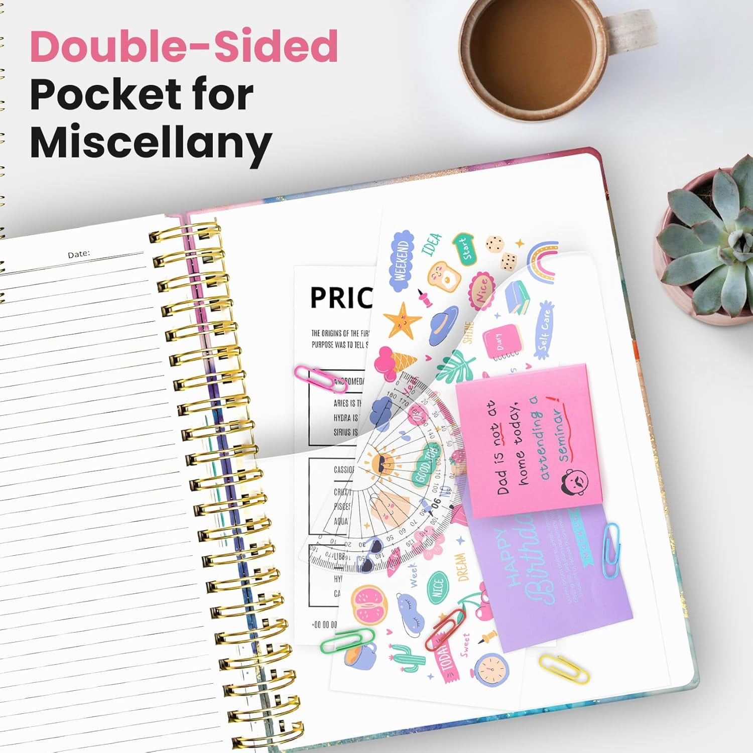 8.5"×11" Color Splash Hardcover 5-Subject Spiral Notebook, College Ruled with Dividers & Tabs, 280 Pages for Study & Office