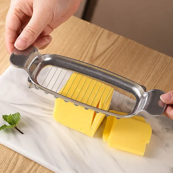 2pcs Cheese Slicer, Stainless Steel Butter Slicer Tool Handheld Cheese Cutter Wire Butter Cutter Single Stick Kitchen Slicing Tool for Fruit Eggs Butter Cheese