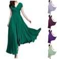 thumbnail image 3 of Vestido de noche de gasa de manga corta y cuello en V para mujer, color liso, cierre en la cintura, para uso diario/ocasional, tallas S-XXL, 3 of 6