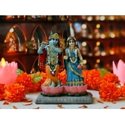 BangBangDa Hindu God Radha Krishna Statue - 5.7”H Indian Murti Lord Krishna Idol with Flute for Wedding Valentine Birthday Diwali Puja Gifts for Indian Couple Home Temple Mandir Altar Pooja Item