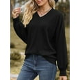 thumbnail image 4 of SHIBEVER Tops for Women Fall Casual Long Sleeves Blouses Loose Fit Knit Tunic Tops Trendy V Neck Soild Black T Shirt for Women Size XL, 4 of 5