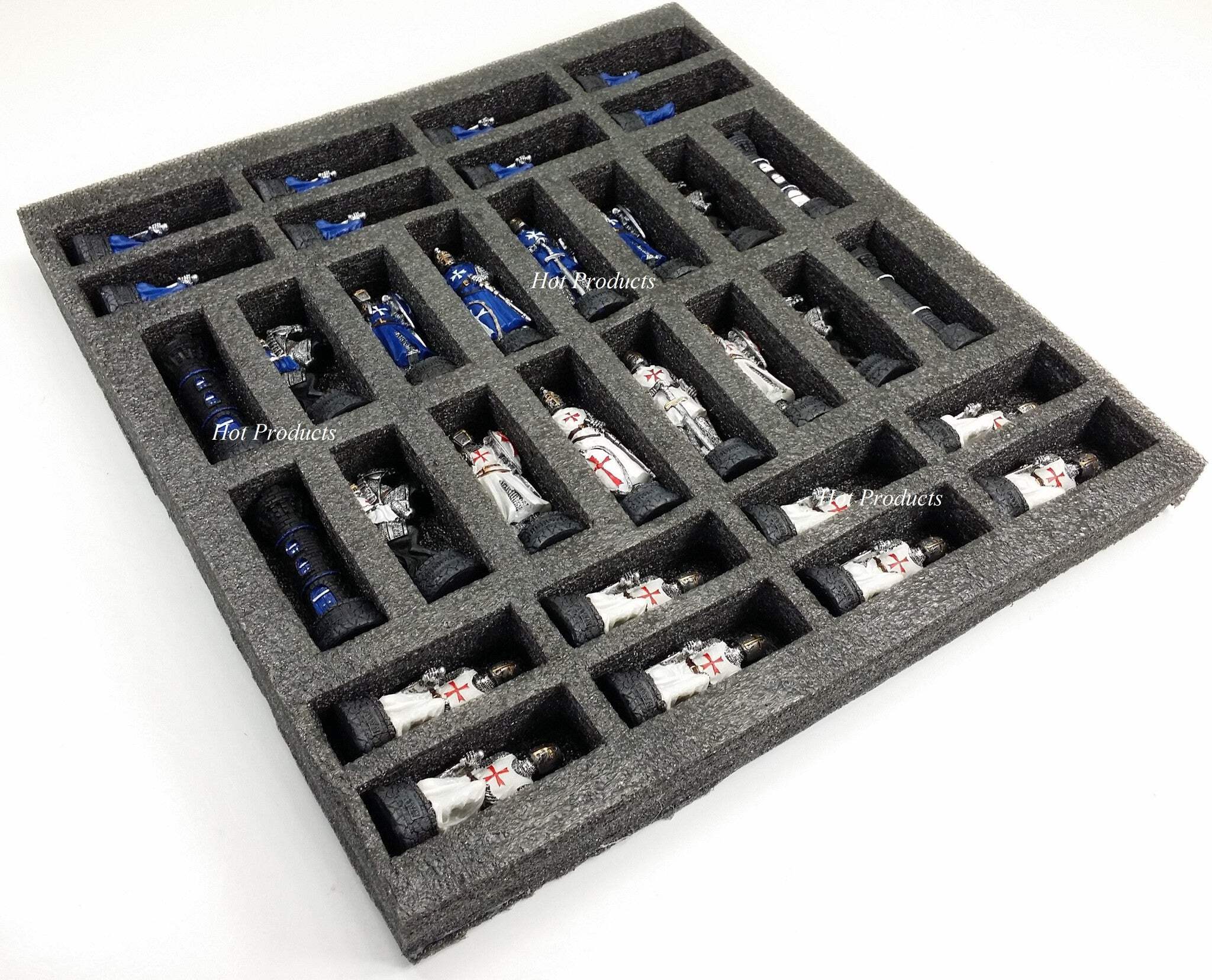 Medieval Times Crusade Blue White Maltese Cross Chess Set Carbon Fiber Color Bd