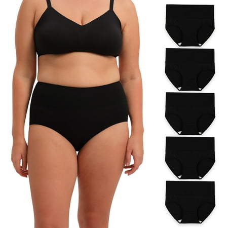 

INNERSY Womens Underwear Cotton Briefs High Waisted Postpartum Panties 5 Pack (L 5 Black)