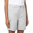 thumbnail image 3 of Shorts for Women BWASD Summer High Waisted Button Shorts with Pockets Solid Color Casual Beach Vacation Clothes Loose Cargo Pants for Hiking Workout (White,L), 3 of 7