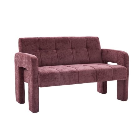 Modern Double Armchair, Compact 2-Seater Upholstered Sofa with Dual Armrests, Chenille Fabric Leisure Sofa for Living Room & Bedroom, Red