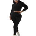 thumbnail image 2 of Usmixi Tracksuits Set for Women Women Cropped Sweatshirt Coat 2 Piece Outfits Full Zipper Hooded Coat and Elastic Waist Pant Sweatsuit Sets with Pocket Casual Solid Lounge Sets Clearance Under $10, 2 of 6