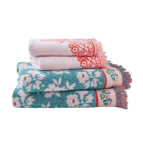 The Pioneer Woman 4 Piece Cotton Bath Towel Set, Teal Thunder Green