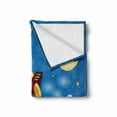 thumbnail image 2 of Moon Soft Flannel Fleece Throw Blanket, Retro Airplane Moon and Stars in Sky Jumping Fish and Wavy Sea Print, Cozy Plush for Indoor and Outdoor Use, 70" x 90", Blue and Yellow, by Ambesonne, 2 of 6