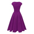 thumbnail image 5 of Elegant Party Dress for Women Short Sleeve Crew Neck Solid Tie Waist Midi Dress Purple L, 5 of 6