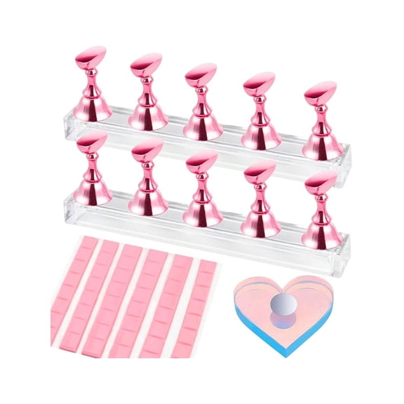 Nail Stand For Press Ons Magnetic Fake Nail Holder For Painting Nails Nail Stands For Nail Art With Reusable Putty Home Salon DIY Display Supplies A Pink