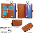 thumbnail image 3 of ELEHOLD For Samsung Galaxy Note 20 Phone Case Leather Crossbody Zipper Card Wallet Flip Case Kickstand Cover, with Ring Holder,Full Body Protection-Brown, 3 of 7