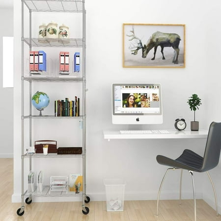 

6-Shelf Wire Shelving Units Heavy Duty Metal Shelving Wire Shelf Adjustable Feet