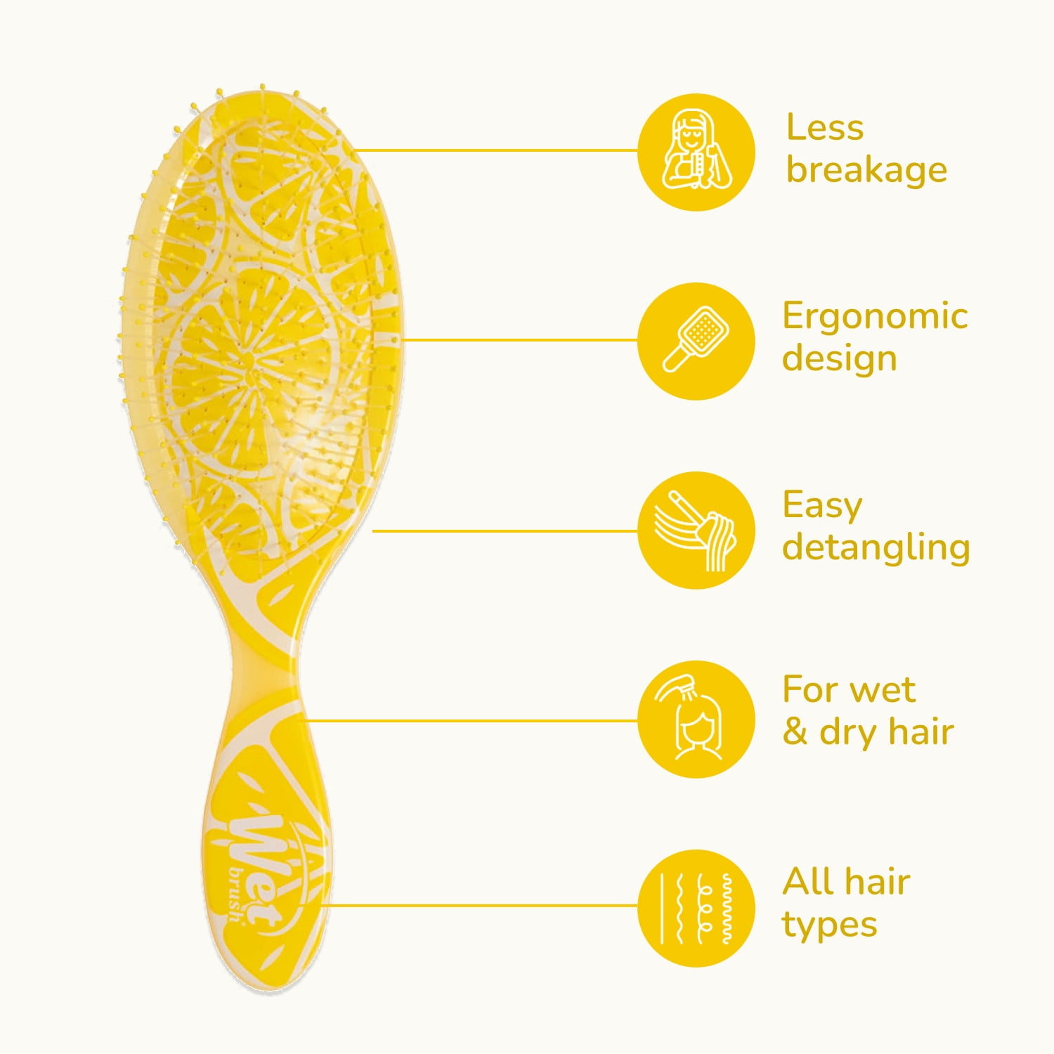 Wet Brush Original Detangler Hair Brush, Tutti Frutti Collection, Lemon