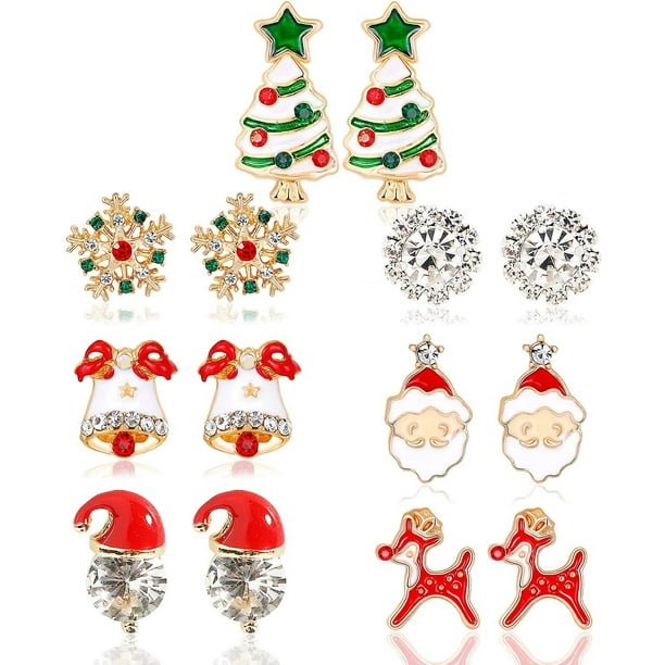 7 Pairs Earrings Studs Christmas Set For Women Girls Kids