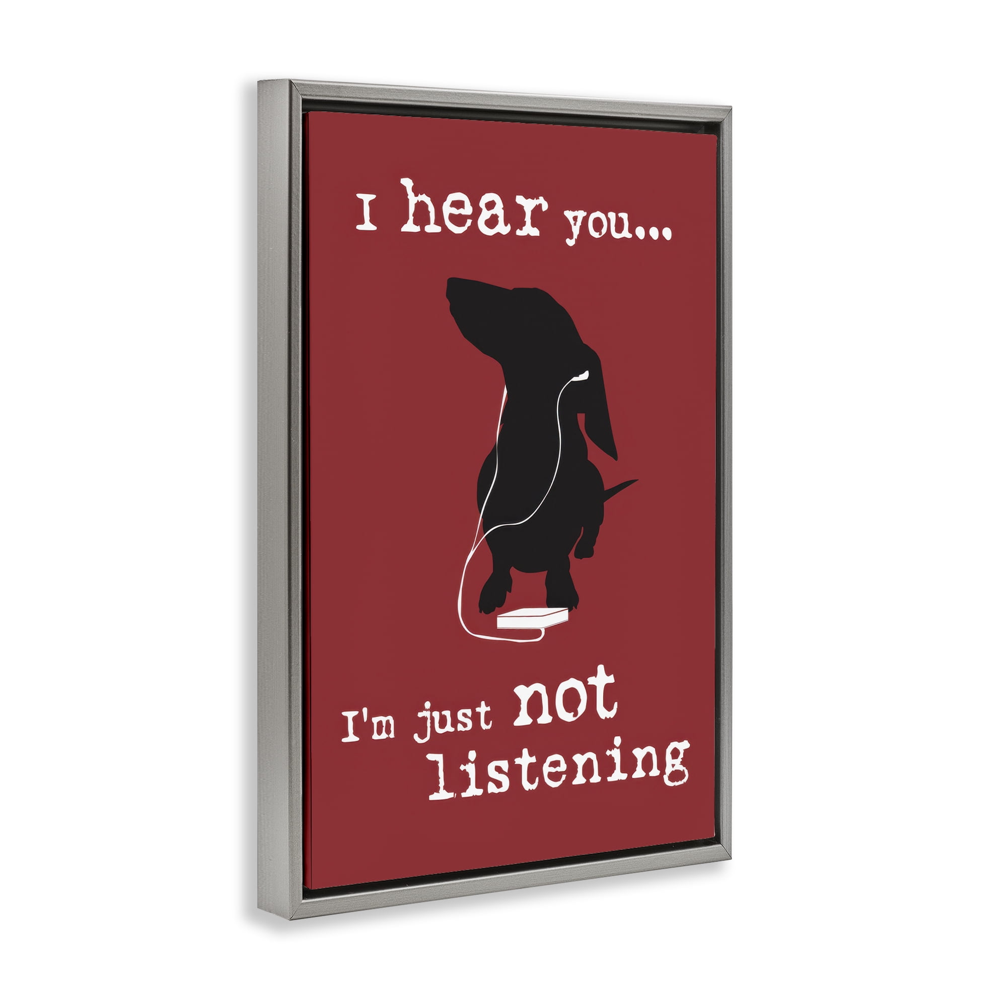 Stupell Industries Not Listening Dog Headphones Animals Painting Gray Floater Framed Canvas Art Print Wall Art, 17 x 25