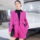 thumbnail image 2 of Chaqueta de traje de manga larga informal profesional de color rojo rosa en contraste de otoño e invierno, pantalones cortos para mujer, traje de dos piezas de moda, 2 of 5