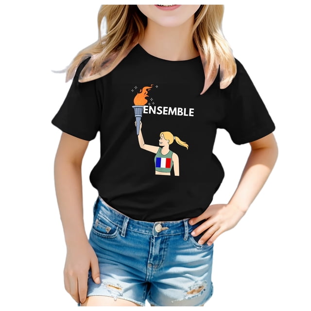 T-shirts Garçons Unisexes Mode Été Imprimé Tee Drôle Manches Courtes Col Rond T-Shirt Haut Enfant Garcon Noir 1 An-2 Ans