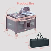 Pamo Babe 4-in-1 Baby Playard with Bassinet & Changing Table for Newborn,4-Panels Playpen