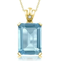 Gem Stone King 18K Yellow Gold Plated Silver Sky Blue Topaz Pendant Necklace for Women (15.05 Cttw, Emerald Cut 18X13MM with 18 inch Silver Chain)