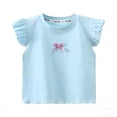 thumbnail image 3 of Bovxnpu Girls Short Sleeve T Shirts Kids Summer Tops Solid Ruffle Sleeve Cotton Crew Neck Casual Girls Tees, 3 of 6