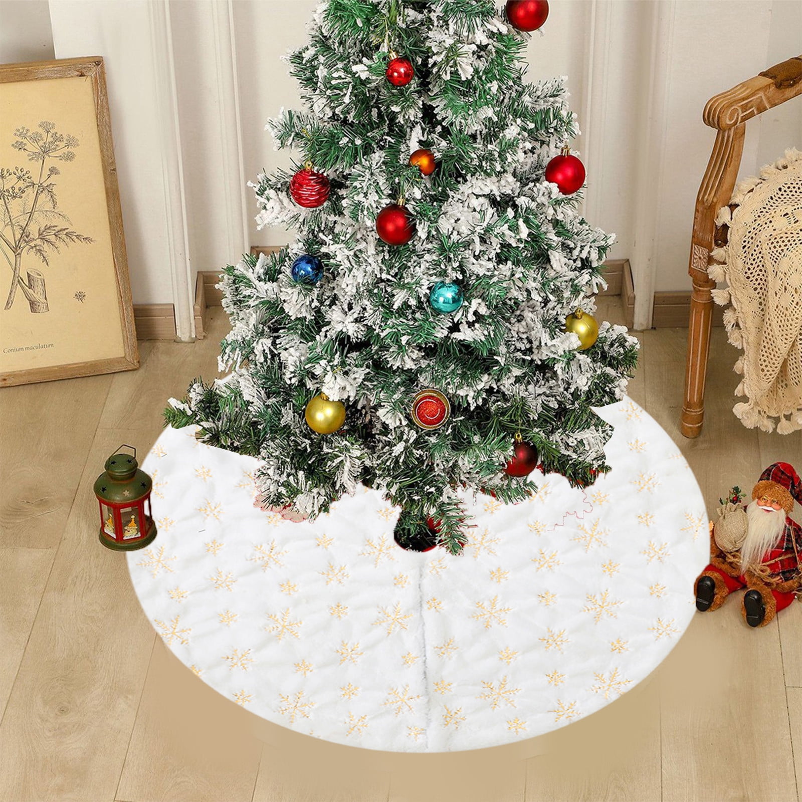 Boovnll Jupe Arbre De Noël 31 Pouces Douce Blanche Peluche Flocons De Neige Décor Tapis Jupe Arbre Pour Noël Fête à La Maison Tapis Arbre Lavable En Machine, Décorations De Noël