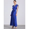 thumbnail image 4 of DARING DIVA Maxi Ruffled Sleeve V Neck Pleated Dress S Royal Blue, 4 of 6