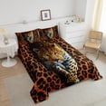 thumbnail image 3 of Safari Cheetah Bedding Set Queen Brown Leopard Print Comforter Set, Wild Jungle Animal Duvet Insert Woodland Wildlife Down Comforter, Brown Black Bedding Comforter Sets Ultra Soft 3pcs, 3 of 6