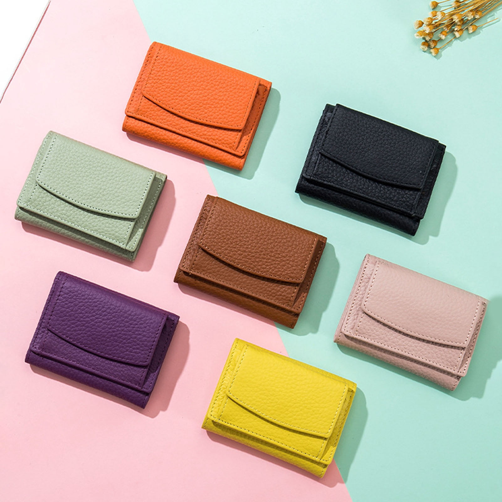 Mini Wallet Faux Leather Coin Purse RFID Blocking Card Holder Firm Stitching Folding Small Change Storage Pouch