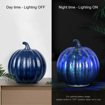 Neoyler Halloween Led Lights Glass Pumpkin Lantern with Timer Feature for Indoor and Outdoor Decor Suit for Spooky Fall Events and Holiday Gifts 7.9in Blue