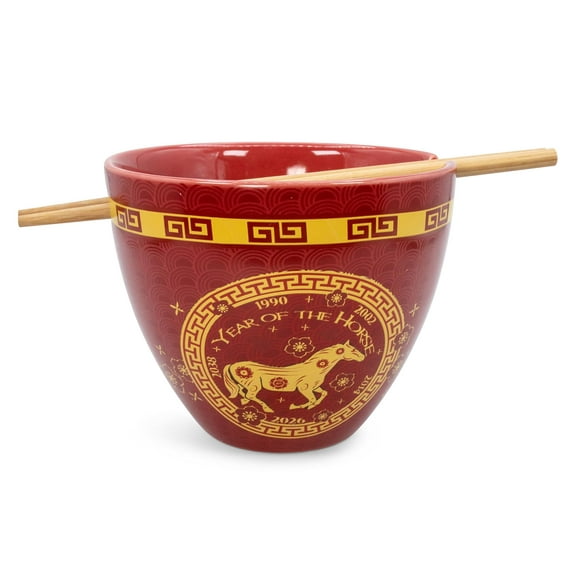 Boom Trendz BTZ-BOWL-HORSE-C Year Of The Horse Chinese Zodiac 16-Ounce Ramen Bowl and Chopstick Set