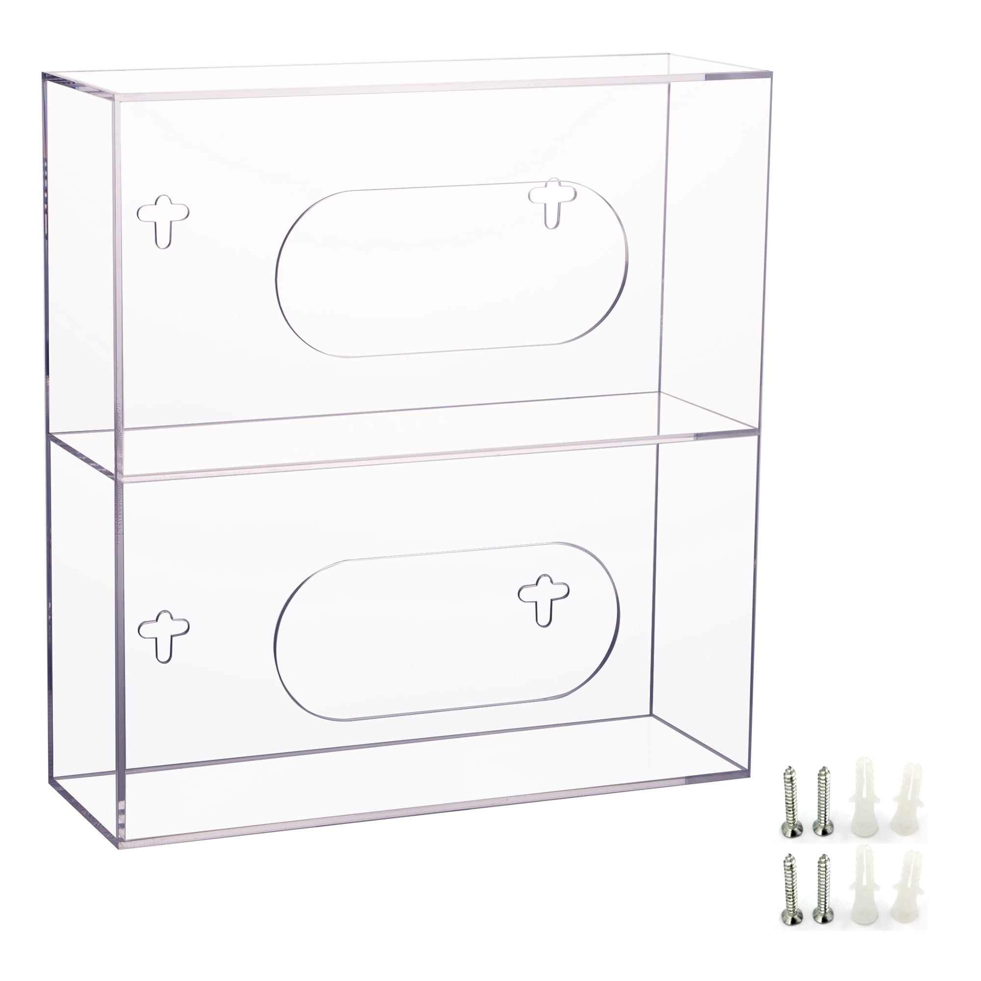 Aphbrada Glove Box Dispenser Holder Wall Mounted, Acrylic Double Gloves Rack for Medical, Latex, Rubber, Nitrile, Exam, Disposable Glove Boxes, Tissues Box Cover Holder, Clear
