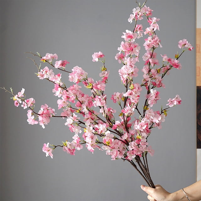 Rama de Flores Artificiales | Flor Artificial Realista de Cerezo Rosa | Arreglo Floral Multirama de Poliéster de 52 Cm | Decoración Duradera para El Hogar | Centro de Mesa para Bodas | Decoración de