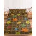 thumbnail image 2 of Cal.King Size Fitted Sheet Set - Thanksgiving Fall 3 Piece Bedding Sets 16" Deep Pocket Fitted Sheet with 2 Pillowcases, Maple Leaf Botanical Autumn Brown Plaid Brushed Microfiber Hotel Bed Sheets, 2 of 9