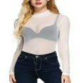 thumbnail image 1 of Chemises Transparentes pour Femmes Basiques à Manches Longues Hauts en Maille Transparente Col Roulé Blouse Crop Top, 1 of 4